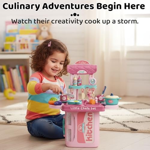 StarAndDaisy Plastic 3 in 1 Portable Pretend Food Party Role Cooking Kitchen Play Set Toy for Baby, Toodlers, Boys and Girls. - Image 3