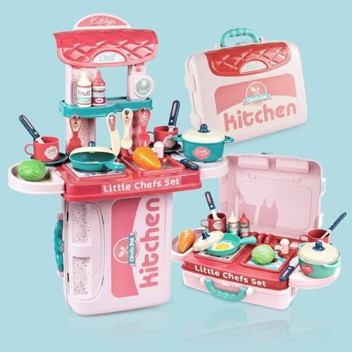 StarAndDaisy Plastic 3 in 1 Portable Pretend Food Party Role Cooking Kitchen Play Set Toy for Baby, Toodlers, Boys and Girls. - Image 1