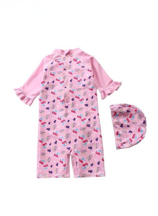 رويي حورية البحر ملابس السباحة للأطفال ، أكمام طويلة واقية من الشمس ملابس السباحة للأطفال ، مع قبعة السباحة ، ومناسبة للفتيات 70-120cm الطول - Image 2