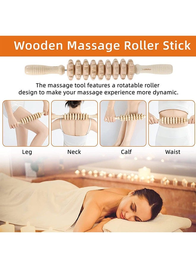 Wooden Massage Roller, Multi-Functional Body Roller for Waist and Thigh for Muscle Tension - Image 3