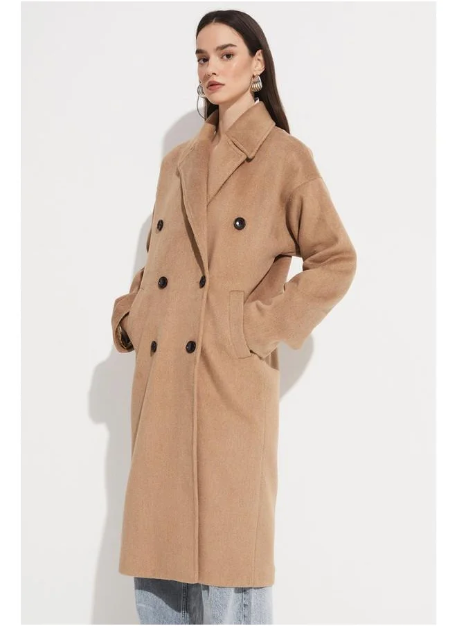 جون June Loose Cut Fit Breasted Coat Mink