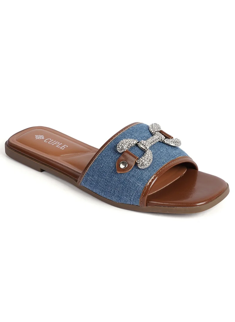 Cuple Slip-on Denim slide Flat Sandals