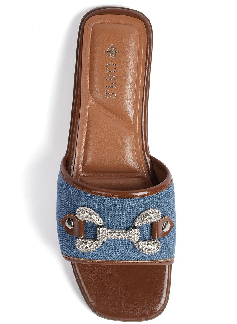 Cuple Slip-on Denim slide Flat Sandals