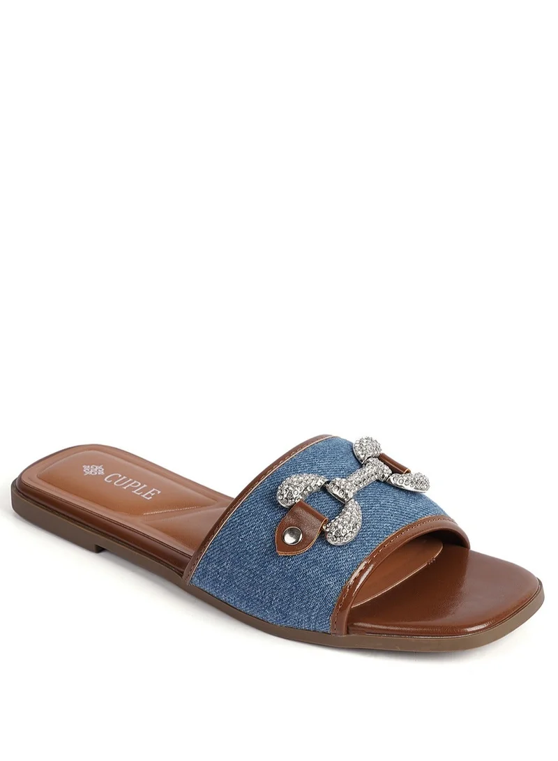 Cuple Slip-on Denim slide Flat Sandals