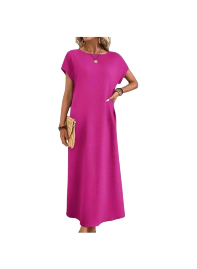 Half-sleeve crepe dress, loose fit, one size fits all. Soft and comfortable fabric.