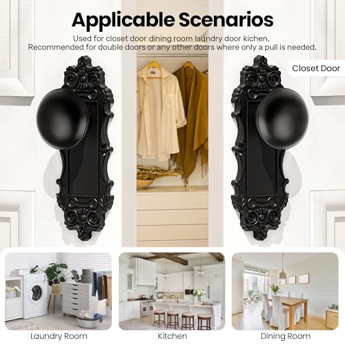 CEYMIO Dummy Door Knobs Interior 2 Pack Matte Black Doorknob Antique Door Handle Vintage Door Pulls for Pantry Door Hallway - Image 3