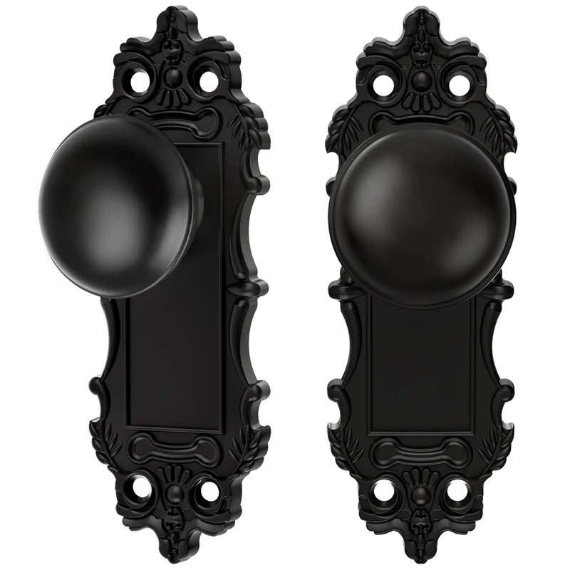 CEYMIO Dummy Door Knobs Interior 2 Pack Matte Black Doorknob Antique Door Handle Vintage Door Pulls for Pantry Door Hallway - Image 2