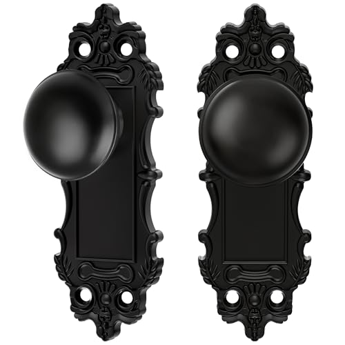 CEYMIO Dummy Door Knobs Interior 2 Pack Matte Black Doorknob Antique Door Handle Vintage Door Pulls for Pantry Door Hallway - Image 1