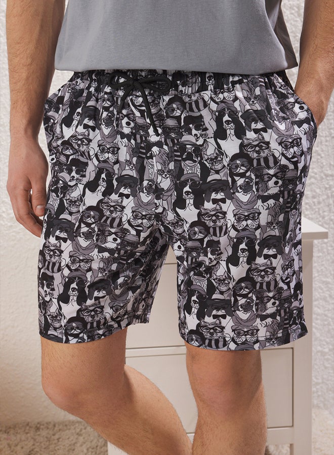 trendyol Regular Fit Dark Grey Printed Shorts Pajama Set - Image 3