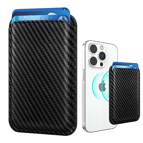 Amzone Magnetic Cell Phone Card Holder for Phone Case with Mag Safe, Stronger Magnetic RFID Leather Phone Wallet Stick on Series of iPhone 17/16/15/14/13/12 and Pro/Promax, Carbon Fiber Black - Image 1