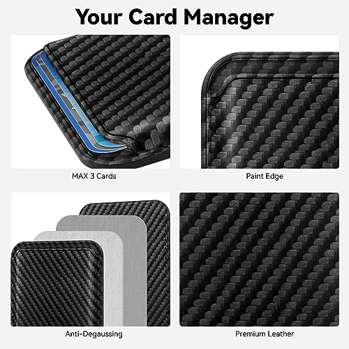 Amzone Magnetic Cell Phone Card Holder for Phone Case with Mag Safe, Stronger Magnetic RFID Leather Phone Wallet Stick on Series of iPhone 17/16/15/14/13/12 and Pro/Promax, Carbon Fiber Black - Image 3