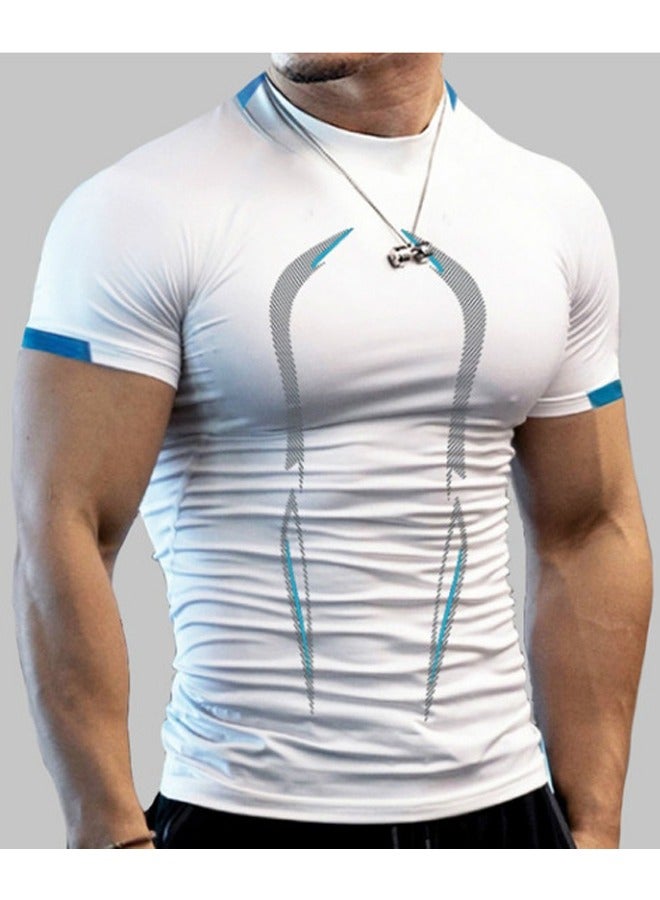 ZCM-HAPPY Fitness Training Breathable Short Sleeved Quick Drying T-Shirt for Men, GYM Workout T-Shirt, Fashionable and Comfortable Sportswear - Image 1