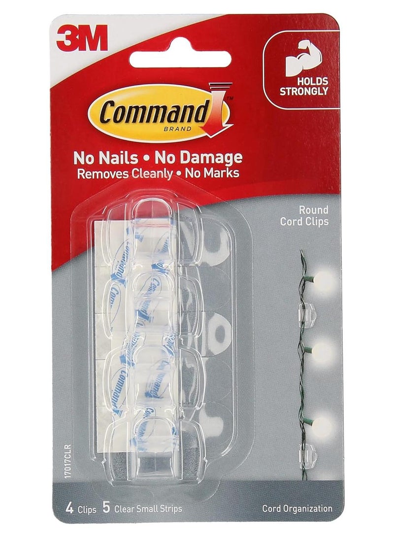 Command Round Cord Clip, Plastic, 9 Pieces,Self adhesive, Damage Free walls, Transparent - Image 1