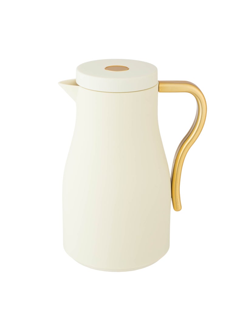 Thermos tea and coffee 1 liter cream color golden handle - Image 1