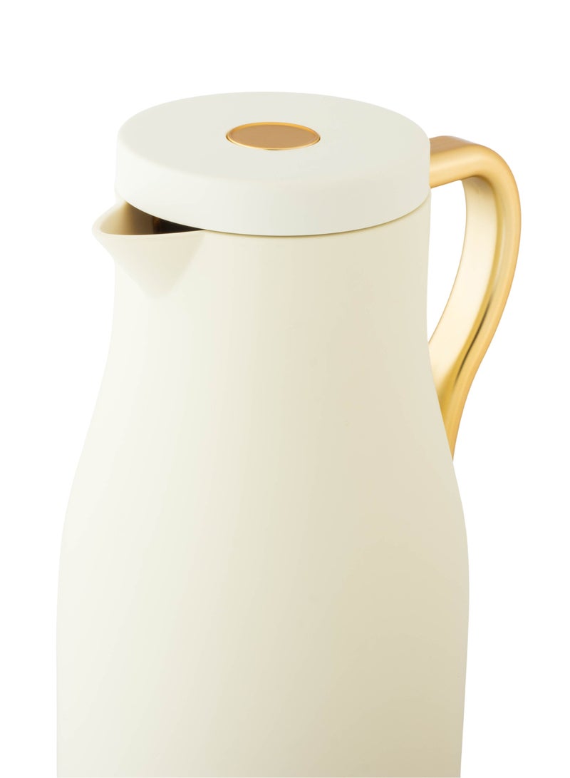 Thermos tea and coffee 1 liter cream color golden handle - Image 2