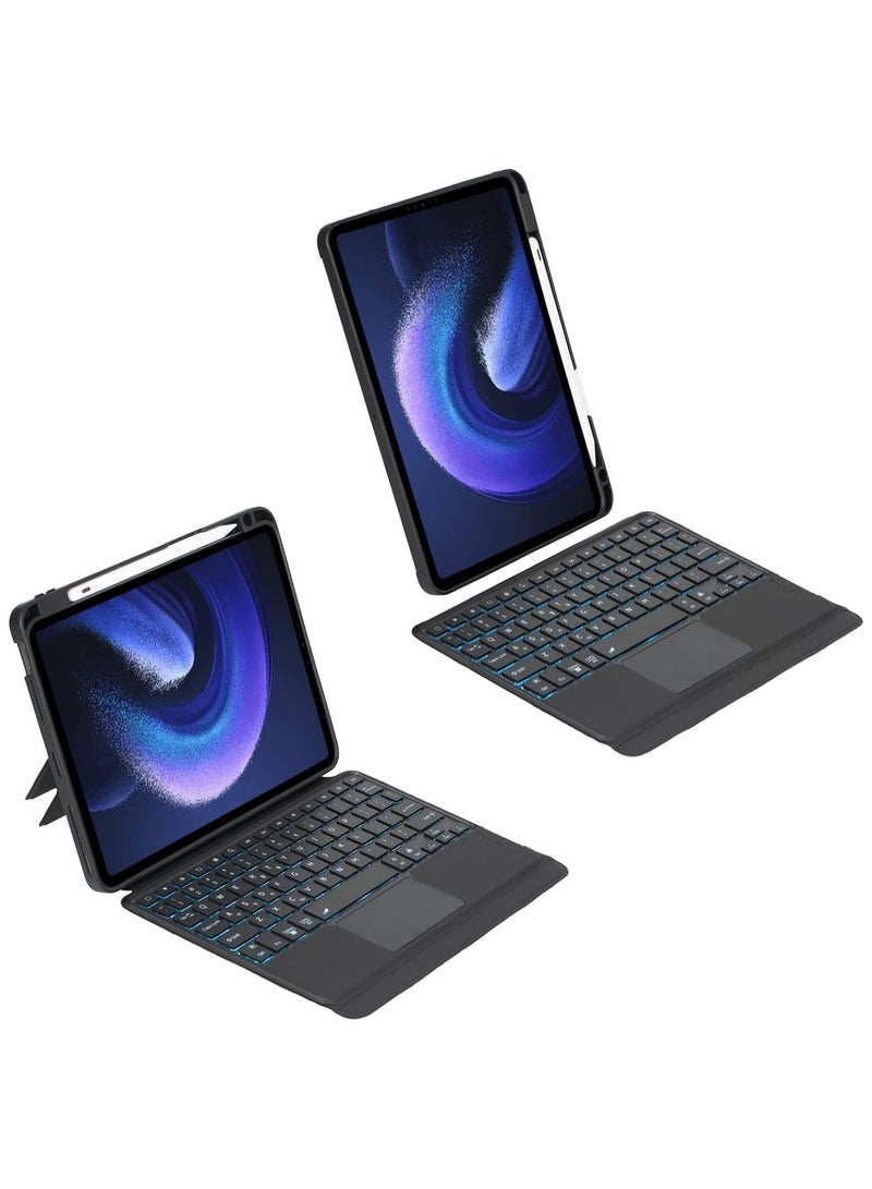 Bluetooth Backlit Keyboard Cover Folio Case for Xiaomi Pad 6 | Mi Pro (11''), Backlight u0026 TrackPad Mouse Detachable Protective Pen Slot - Image 1