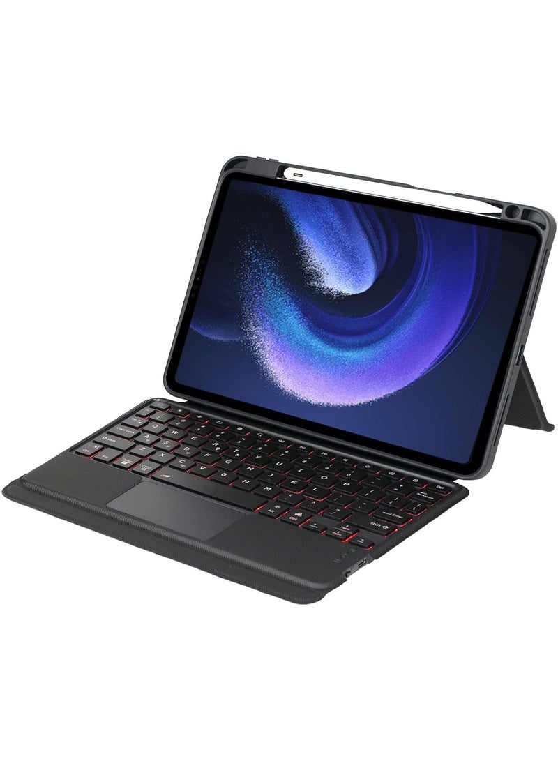 Bluetooth Backlit Keyboard Cover Folio Case for Xiaomi Pad 6 | Mi Pro (11''), Backlight u0026 TrackPad Mouse Detachable Protective Pen Slot - Image 2