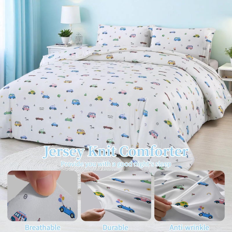 MAG 3Pcs with 1 Microfiber Jersey Knit Comforter+2 Pillowcase,All Season Car Comforter Full Size,Rainbow Color Full Size Bed Set for Girls Boys Kids and Toddler,Elastic and Wrinkle Super Soft. - Image 2