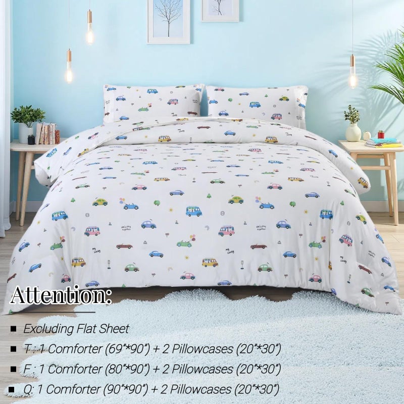 MAG 3Pcs with 1 Microfiber Jersey Knit Comforter+2 Pillowcase,All Season Car Comforter Full Size,Rainbow Color Full Size Bed Set for Girls Boys Kids and Toddler,Elastic and Wrinkle Super Soft. - Image 3