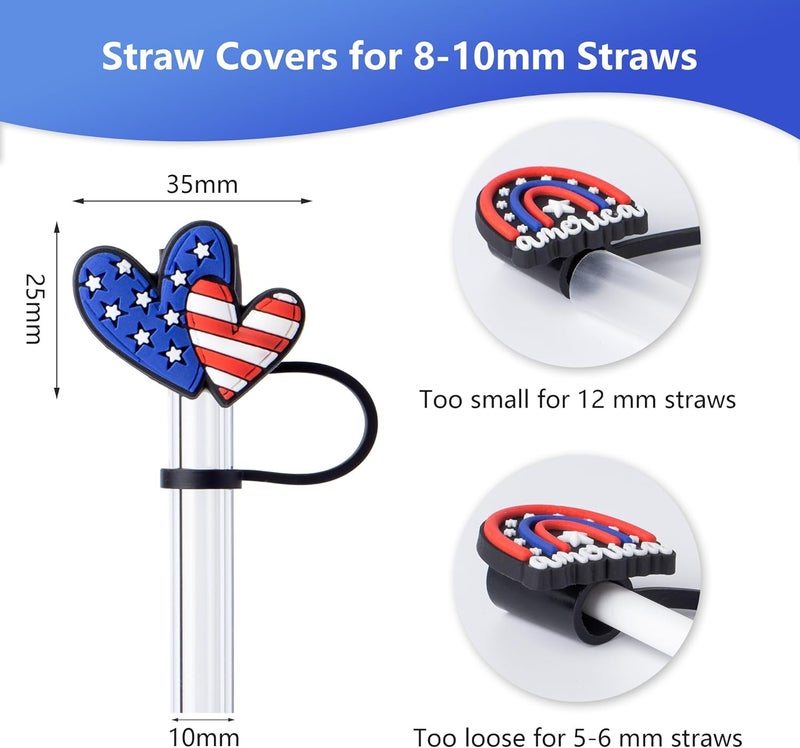 BULKITEM 8Pcs 4th of July (USA) Straw Cover Cap for Stanley Cup 40oz/30oz Tumbler, 10mm Reusable Cute Drinking Straw Topper Accessories, Portable Protector Plugs Decorations Gifts for Party Favors - Image 2