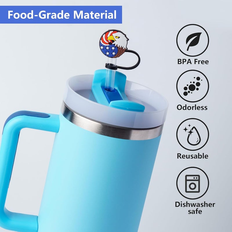 BULKITEM 8Pcs 4th of July (USA) Straw Cover Cap for Stanley Cup 40oz/30oz Tumbler, 10mm Reusable Cute Drinking Straw Topper Accessories, Portable Protector Plugs Decorations Gifts for Party Favors - Image 3