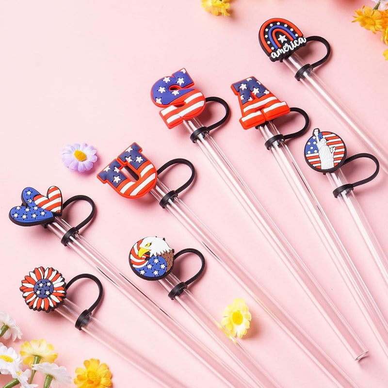 BULKITEM 8Pcs 4th of July (USA) Straw Cover Cap for Stanley Cup 40oz/30oz Tumbler, 10mm Reusable Cute Drinking Straw Topper Accessories, Portable Protector Plugs Decorations Gifts for Party Favors - Image 5