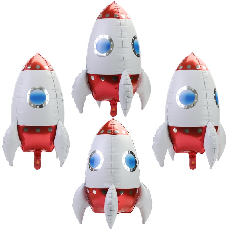 Tazweeq 4D Shaped Universe Outer Space Rocket Balloon 4 Pcs Rocket Ship Balloons Rocket Ship Foil Mylar Balloons Rocket Balloons for Kids Boys Baby Shower Birthday Party Decorations Suppliers Red - Image 1