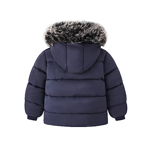 YAGATA Toddler Coat Thicken Fur Collar Hoodie Down Toddler Jacket Warm Toddler Winter Puffer Jacket Blue 1-2T 90 - Image 3