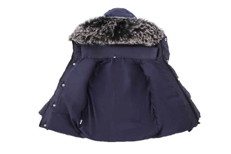 YAGATA Toddler Coat Thicken Fur Collar Hoodie Down Toddler Jacket Warm Toddler Winter Puffer Jacket Blue 1-2T 90 - Image 4
