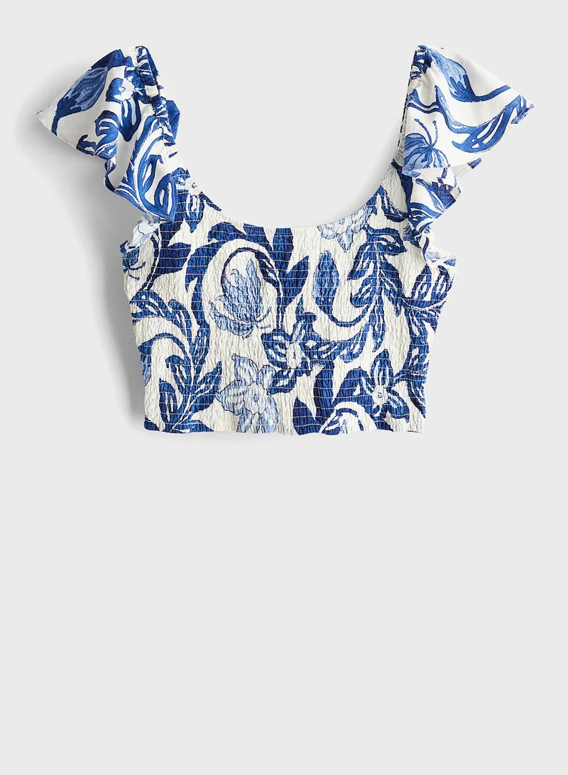 اتش اند ام Ruched Printed Crop Top