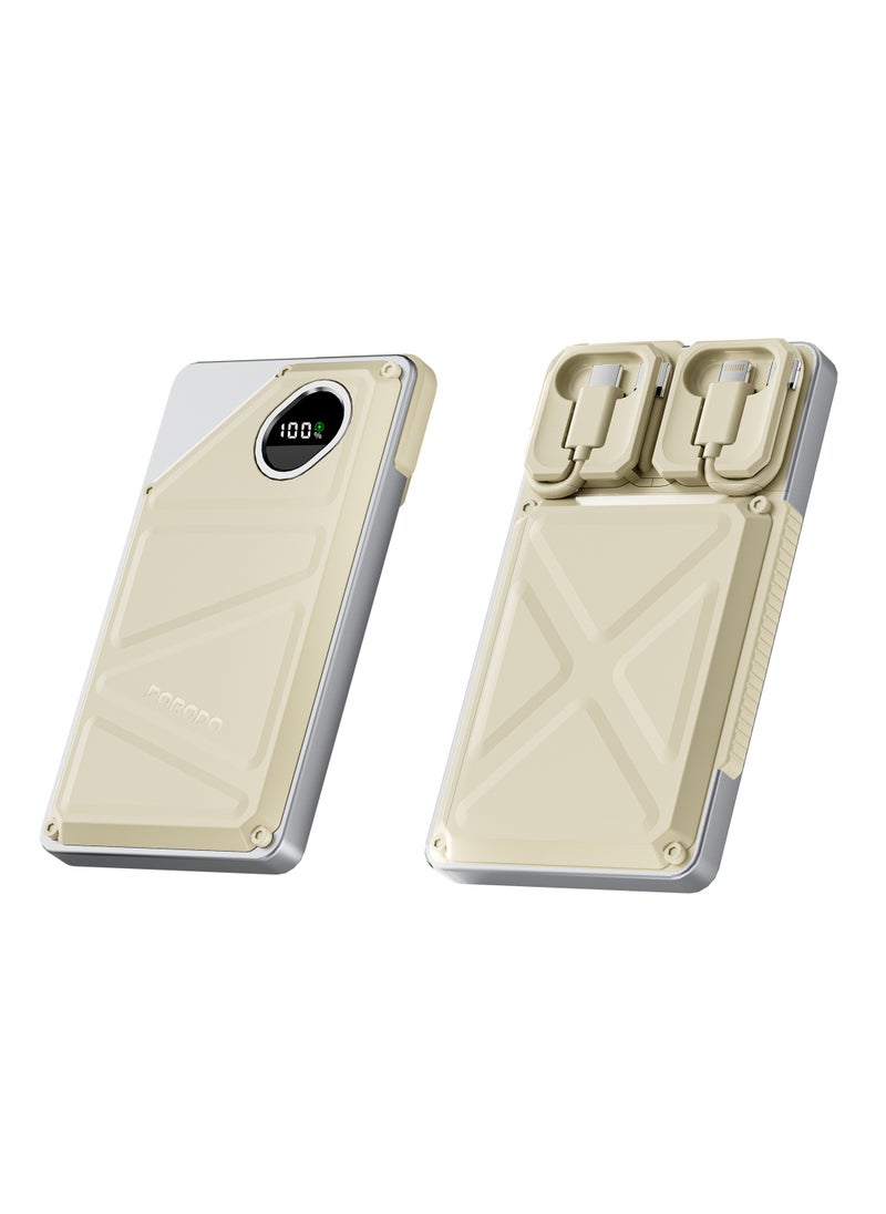 porodo - 10000mAh Power Bank Built-In Type-C & Lightning Cable Power Delivery 22.5W / USB A and Type-C Port with Digital Display - White - Image 1