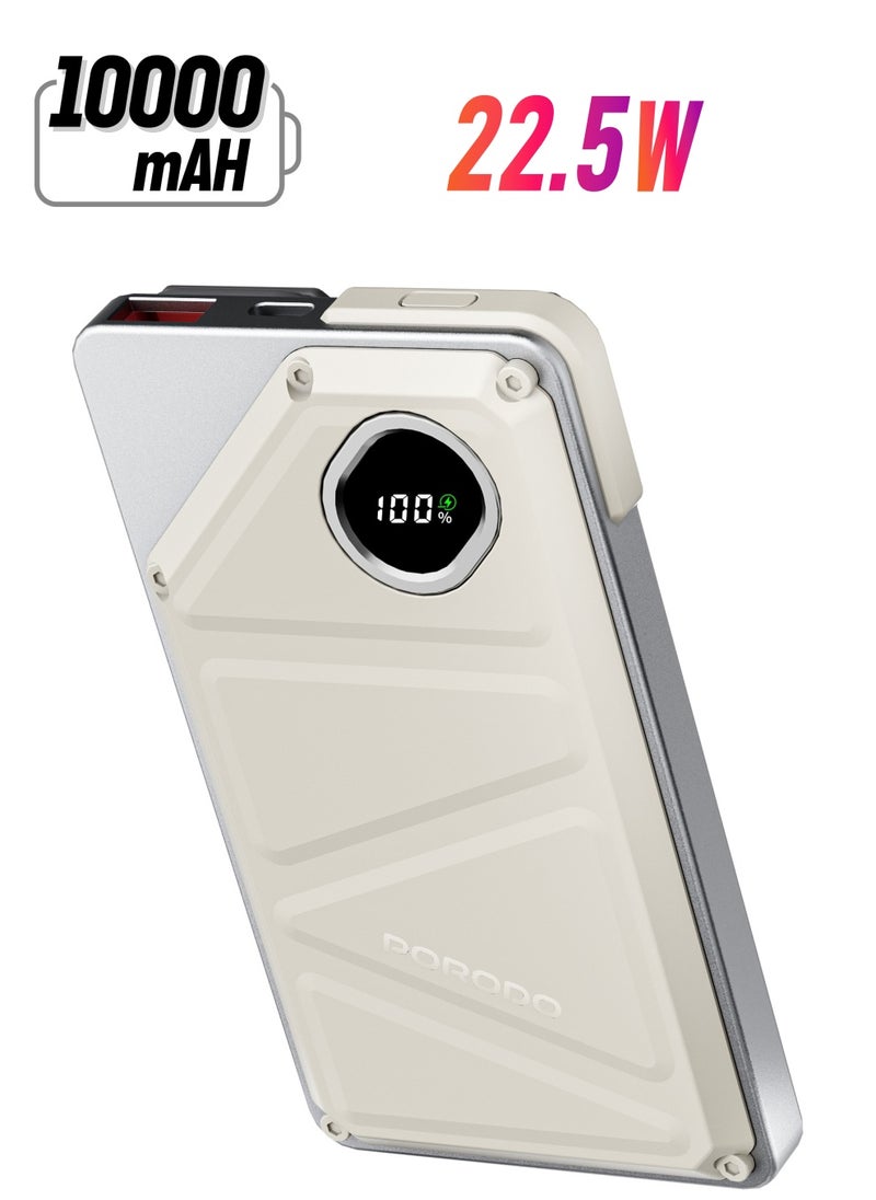 porodo - 10000mAh Power Bank Built-In Type-C & Lightning Cable Power Delivery 22.5W / USB A and Type-C Port with Digital Display - White - Image 1