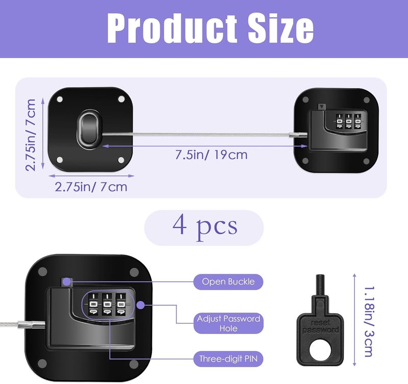 Pletpet 4PCS Fridge Lock Combination SelfAdhesive Refrigerator Locks Freezer Door for Adults with Password Black Square - Image 2