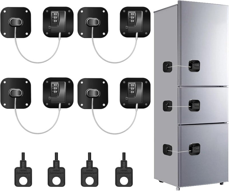Pletpet 4PCS Fridge Lock Combination SelfAdhesive Refrigerator Locks Freezer Door for Adults with Password Black Square - Image 1