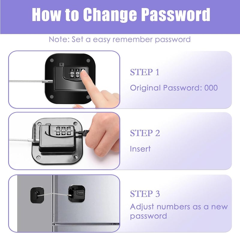 Pletpet 4PCS Fridge Lock Combination SelfAdhesive Refrigerator Locks Freezer Door for Adults with Password Black Square - Image 4