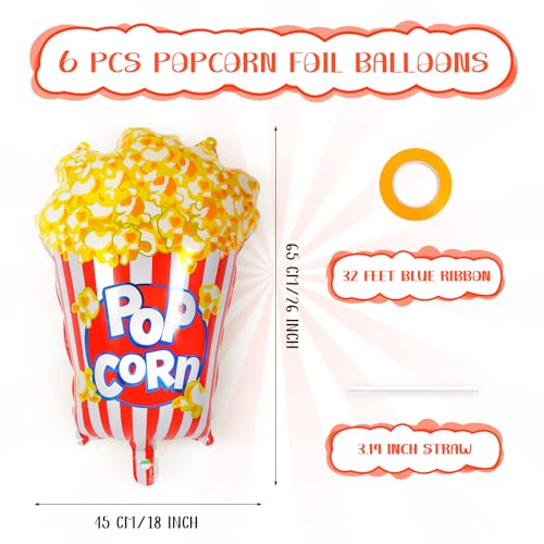 YOTHORN 6 Pcs Popcorn Balloons31 Inch Popcorn Foil Balloons for KidsCarnival Party Decorations Movie Popcorn Balloon for Birthday Baby Shower Carnival Movie Night Themed Party Decorations Yellow - Image 5