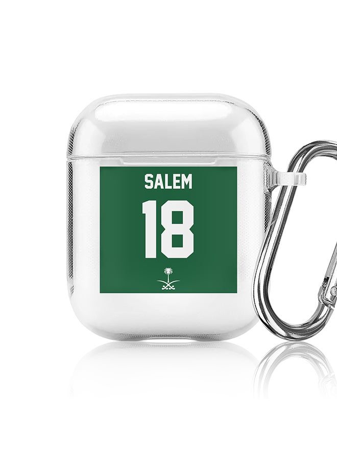 Stylizedd Classic Clear printed Case for Apple Airpods 2 / 1 Soft TPU Gel Thin Transparent Flexible Cover - Football Team - Saudi Arabia, Player Name - Salem - Image 1