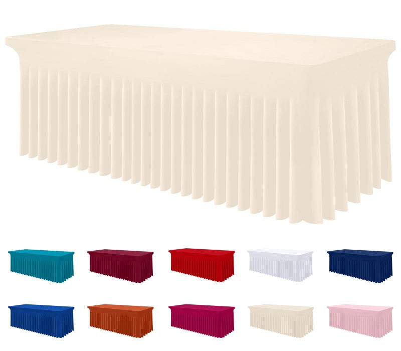 Smiry Spandex Tablecloth, Elastic Fitted Stretch Tablecloth for 6FT Rectangle Tables, Waterproof Washable Table Cover Skirt for Outdoor, Wedding, Banquet & Parties (Beige, 72Lx30Wx30H Inch) - Image 1