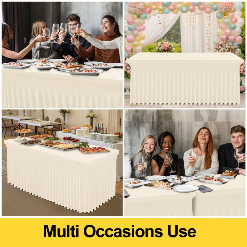 Smiry Spandex Tablecloth, Elastic Fitted Stretch Tablecloth for 6FT Rectangle Tables, Waterproof Washable Table Cover Skirt for Outdoor, Wedding, Banquet & Parties (Beige, 72Lx30Wx30H Inch) - Image 5