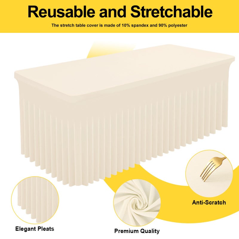 Smiry Spandex Tablecloth, Elastic Fitted Stretch Tablecloth for 6FT Rectangle Tables, Waterproof Washable Table Cover Skirt for Outdoor, Wedding, Banquet & Parties (Beige, 72Lx30Wx30H Inch) - Image 2
