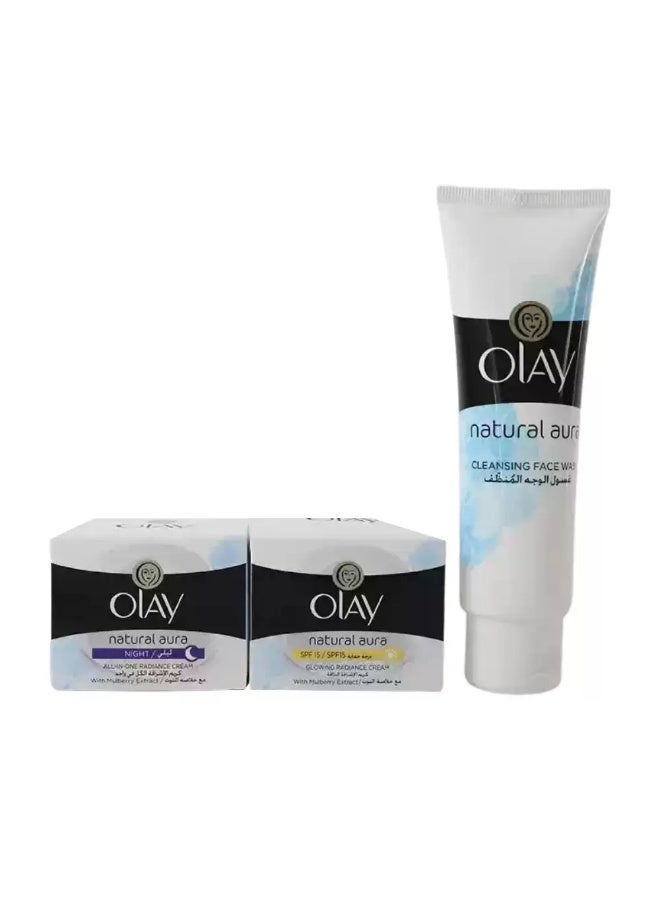 Olay Natural Aura All In One Glow Regimen Pack For All Skin Types- Special Offer Pack Of 3pcs - Image 1
