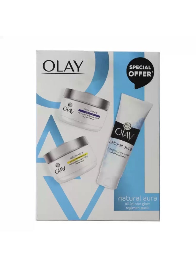 Olay Natural Aura All In One Glow Regimen Pack For All Skin Types- Special Offer Pack Of 3pcs - Image 2