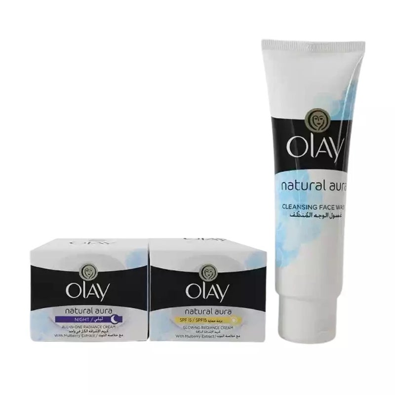 Olay Natural Aura All In One Glow Regimen Pack For All Skin Types- Special Offer Pack Of 3pcs - Image 1