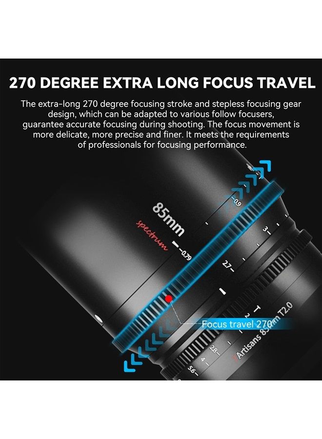 7artisans 85mm T2.0 Large Aperture Full Frame Cine Lens Compatible for Sony E-Mount, Manual Focus Low Distortion Cinema Lens Mirrorless Cameras for Sony A7 Series FX3 A7S3 A7M3 A7M4, Black - Image 3