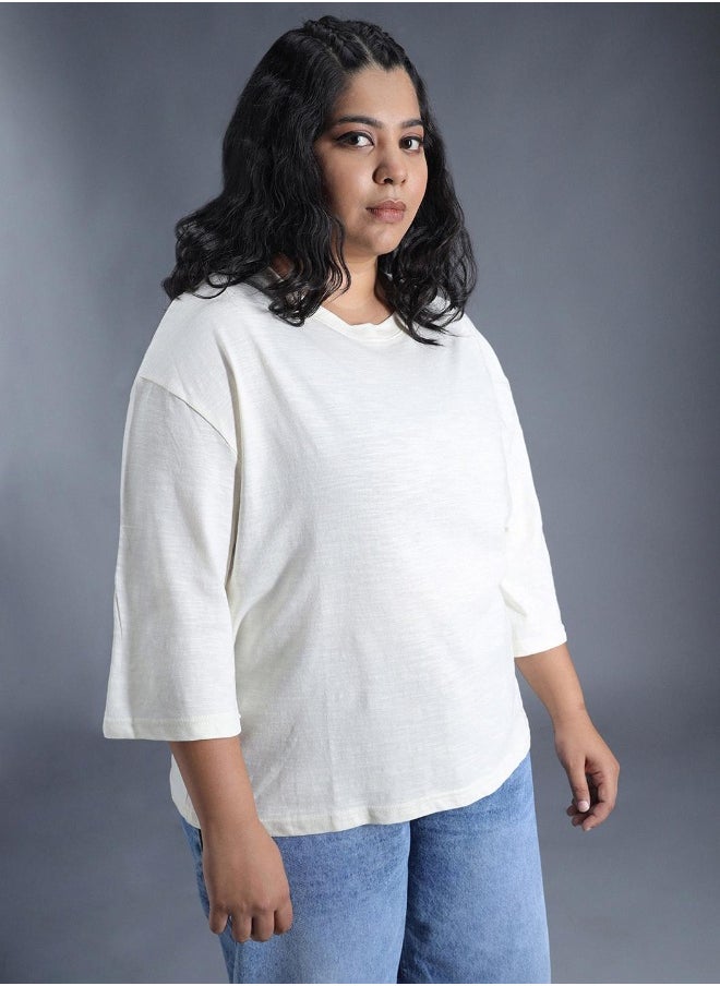 HIGH STAR Women's White 100% Cotton Solid Pattern Regular Fit T-Shirt  - Image 4