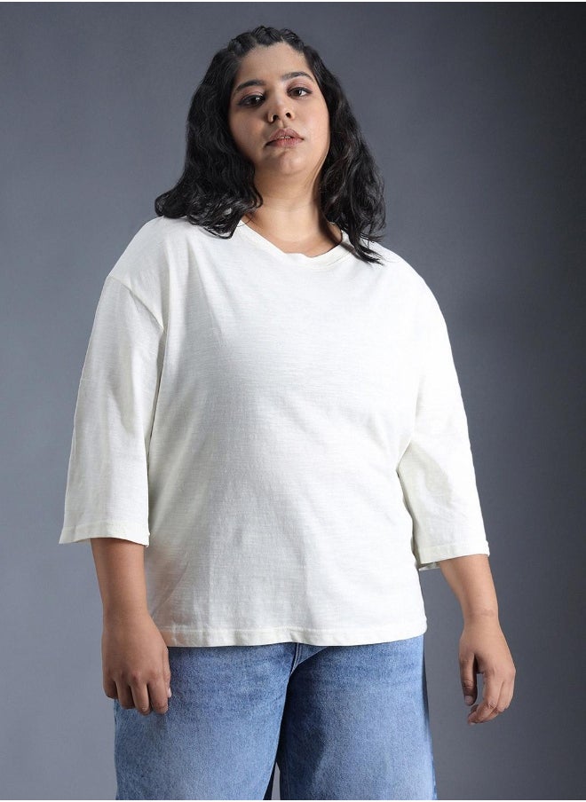HIGH STAR Women's White 100% Cotton Solid Pattern Regular Fit T-Shirt  - Image 1