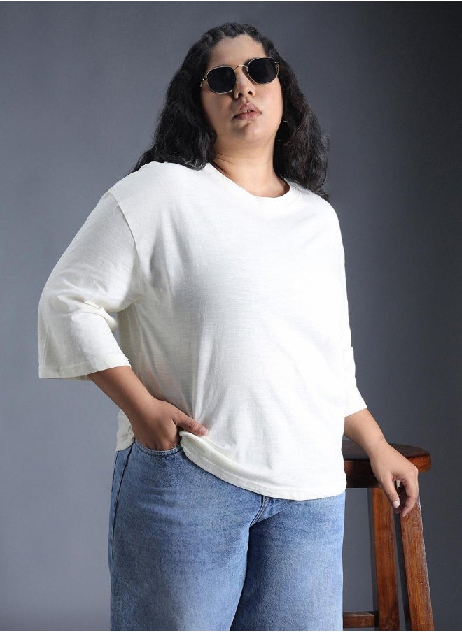 HIGH STAR Women's White 100% Cotton Solid Pattern Regular Fit T-Shirt  - Image 5