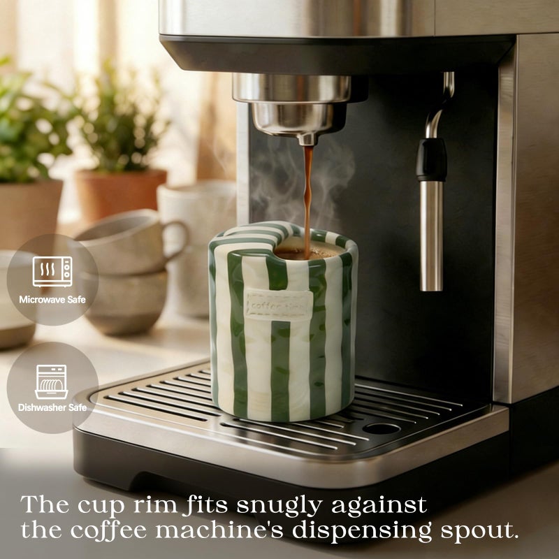 KOIMYSA Ceramic Coffee Mug with Lid, Ceramic Travel Mug with Straw Hole, 12oz Retro Striped To Go Coffee Mug for Hot & Cold Drinks, Microwave & Dishwasher Safeï¼ŒGreen - Image 3