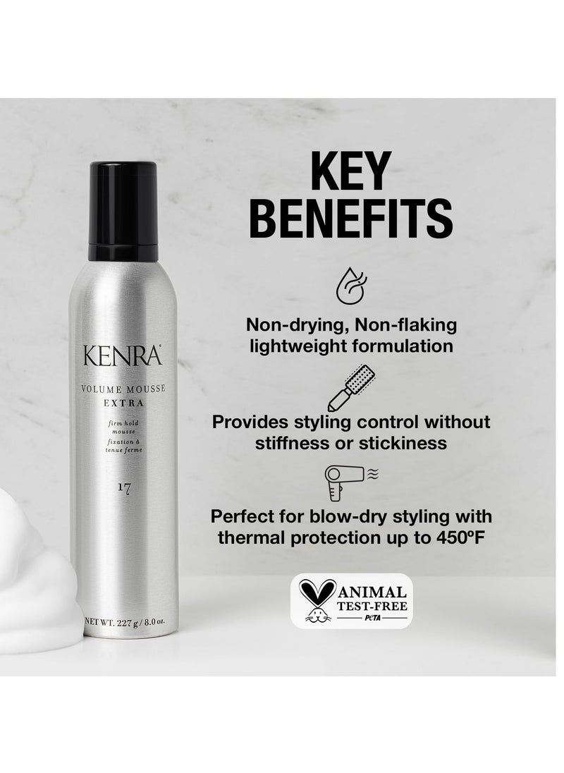 Kenra - Kenra Volume Mousse Extra 17 | Firm Hold Mousse | Alcohol Free | Non-drying, Non-flaking Lightweight Formula | Tames Frizz & Conditions |Thermal Protection up to 450F| All Hair Types - Image 1