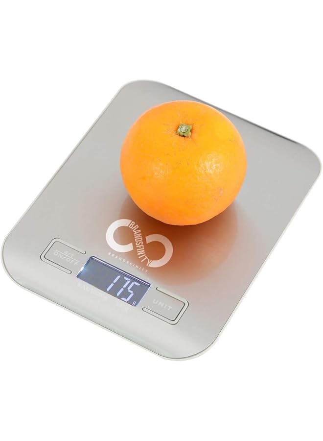 BRANDSFINITY Digital Kitchen Scale With Touch Button, Multifunctional Food Scale With Large LCD Display, Stainless Steel Platform, Ultra Slim, 7 Unit Conversion, Up to 22LB/10KG,
